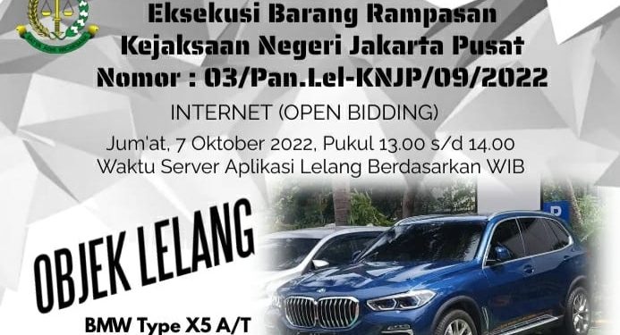 Kejari Jakpus Kembali Lelang Mobil BMW X-5 Milik Eks Terpidana Jaksa Pinangki
